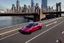 Placeholder: A Tesla 'Semi' (semi truck) is going at a high speed, on the 'FDR Drive', eastern Manhattan. (CINEMATIC, WIDE ANGLE LENS, PHOTO REAL)