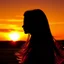 Placeholder: Silhouette of the head of a young lady with long flowing hair in a slight breeze. At sunset in Czech nature.