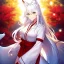 Placeholder: Clear focus, 8k, beautiful lighting, vibrant colors, fox girl, white hair, long hair, golden eyes, miko, tail, smile,