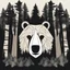 Placeholder: M shaped bear head combined with woods silhouette in backround, letterpress style, minimalistic clean illustration