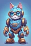 Placeholder: warrior, cute, 2D, cartoon cute male robocat with white sneakers, glasses, front view, wearing a hero costume, lit robocat children, 32k uhd, round,8k,HD, blue wall background