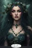 Placeholder: Dark burgundy red hair, elven crown, roses emerald, Water lilies, long hair,lotus ,night, Fairy princess rapunzel hair ,queen crown, dragonflies fireflies ,elven tiara ,flowers, fairy wings, gothic, red ,fairy crown,butterflies