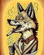 Placeholder: Vintage cartoon wolf. Whistling drawing, stylized , trAditional americana old school tattoo designed