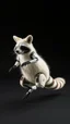 Placeholder: full figure white racoon as a kangaroo jump robot, black background