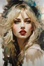 Placeholder: Blonde Pale Thin well endowed Scandinavian Woman 24yo, Big Eyes, red lipstick, Long Eyelashes And Eye Shadow smiling :: by Robert McGinnis + Jeremy Mann + Carne Griffiths + Leonid Afremov, black canvas, clear outlining, detailed