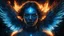 Placeholder: woman, illuminated, consisting of fire and light. glowing creatures with wings and halos, celestial beings.. blue, detailed cinematography, sharp focus:: mysterious esoteric atmosphere, black screen, dramatic shading, detailed face