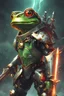 Placeholder: Frog Green Soldier Portrait Glow big red eye Gold Armor Robotic lightning Gun Silver Smoke Dust 16k details epic rare future water nice warrior furious sword