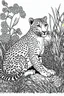 Placeholder: Outline art, cheetah in the garden, cartoon style, black and white, low detail, no shading, --ar 9:11