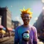 Placeholder: Ultra Realistic photo, medium shot view, drunken sweet jumper man, carnival scene, monster hair, steampunk style. Yellow hair, confeti, smile, happy, festival, ovnis, gradient color fog. highly detailed, concept art, unreal engine 5, ray tracing, RTX, lumen lighting, ultra detail, volumetric lighting, 3d, finely drawn, high definition, high resolution.