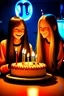 Placeholder: ı 17 yazan mum ile doğum günü kutlayan 2 kız