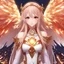 Placeholder: 3D animation, genshin impact , Beautiful divine angel girl , long shiny hair , gradient , fiery majestic wings , Glare , glitter , colors