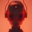 Placeholder: A beautiful portrait of a cyborg bird red color scheme, high key lighting, volumetric light high details psychedelic background