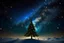 Placeholder: the illuminated Christmas tree flies through the beautiful universe along the milky way