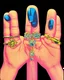 Placeholder: An album art cover in the style of Sticky Fingers by Andy Warhol, 1971 with jewelry, attractive, 4 fingers and a thumb, black background