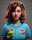 Placeholder: Portrait, waitress woman with monster muppet mask that covers her entire head, retro style, Sesame Street style, blue, smooth, unreal engine 5, god lights, ray tracing, RTX, lumen lighting, ultra detail, volumetric lighting, 3d.