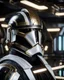 Placeholder: star wars bald male corellian pilot wearing pearlescent black and gunmetal grey First Order special forces armor and helmet with gold trim inside the jedi temple, centered head and shoulders portrait, hyperdetailed, dynamic lighting, hyperdetailed background, 8k resolution, volumetric lighting, light skin, fully symmetric details