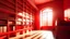 Placeholder: Modern red library interior with sunlight. Decor and desing concept. 3D Rendering