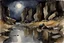 Placeholder: Night, rocks, puddle, gothic horror movies influence, puddle, mountains, epic, john singer sargent watercolor paintings