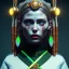 Placeholder: Irish woman, rounded face, blood, black, flower, green, samurai helmet, decorative color feathers, retro, bamboo, leather, soft color, highly detailed, art stations, concept art, smooth, unreal engine 5, god rays, ray tracing, RTX, lumen lighting, ultra detail, volumetric lighting, 3d, finely drawn, high definition, high resolution.