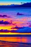 Placeholder: Brilliant sunset at a snow covered icy Waikiki Beach in Honolulu Hawaii covered in winter snow and ice at sunset, alcohol inks, dazzling wet bright colors, expressionist colors, winter wonderland