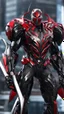 Placeholder: A close picture to Mix between transformers and spider venom symbiote in dreamshaper finetuned model with dynamic art style witg with red details detailsis in fantasy world