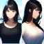 Placeholder: black haired woman, casual clotting, realistic, HD4k, watery cloud background, close up shot,