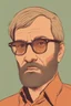 Placeholder: Man similar with glasses of colours and poor and short short short and poor hair on the head with receding hairline. Farsightedness glasses with big eyes. Shirt beard in the head. Vintage look and feel like photo style-of the 70s