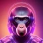 Placeholder: A beautiful portrait of a cyborg monkey purple neon color scheme, high key lighting, volumetric light high details psychedelic background