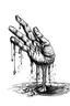 Placeholder: A drawing of a female hand dripping dirt or sand , anatomical correct , black ink on white background