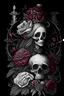 Placeholder: sketch of baroque and flowers and skull all around and dark and woman and blood and interiors flesh, no contrast, soft, no borders