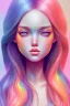 Placeholder: girl, cute, beautiful, long hair, rainbow hair, rainbow dress, soft pastel, freckles, 3rd aye, close up portrait water colors