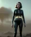 Placeholder: retro sci-fi portrait image from 1960, supermarket parking explosion, young Scarlett Johansson, classic black tight lycra latex suit, gold bracelet and belt, soft color, highly detailed, unreal engine 5, ray tracing, RTX, lumen lighting, ultra detail, volumetric lighting, 3d, finely drawn, high definition, high resolution.