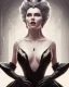 Placeholder: old evil queen in black leather gown, femme fatale, volouptous, busty, cleavage, angry, emperious, 8k resolution concept art portrait by Greg Rutkowski,