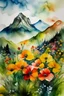 Placeholder: around the mountain watercolor flowers