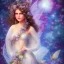 Placeholder: one big crystal subtle flower in a galactic ambiance with a beautiful fairy, transparent petals,