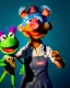 Placeholder: hybrid character, waitress woman with monster muppet mask that covers her entire head, retro style, Sesame Street style, smooth, unreal engine 5, god lights, ray tracing, RTX, lumen lighting, ultra detail, volumetric lighting, 3d.