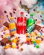 Placeholder: An image filled with Fanta, Coca-Cola, and Sprite soft drinks in a cloudy space made up of chocolate, fruit juices, various fruits, fruit pieces, various chocolates from global brands, M&M chocolates, chips, snacks, and chewing gum in a psychedelic, colorful, and eye-catching space.