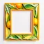 Placeholder: Square picture frame in the colors mango and light green leaves and some light orange, all on a light background