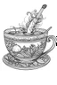 Placeholder: Outline art for coloring page, A CIGARETTE. A TURKISH TEACUP, coloring page, white background, Sketch style, only use outline, clean line art, white background, no shadows, no shading, no color, clear