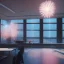 Placeholder: 3d render of lawyer office, showing through the windows the new year fireworks outside, at night, hyper realistic, 4k