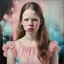 Placeholder: Encaustic portrait of Mia goth, Cotton candy dress,rosy cheeks