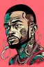 Placeholder: A drawing of a black man with tattoos cartoon pop art