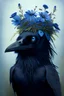 Placeholder: spookie Raven with wild blue flowers on the head