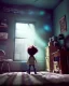 Placeholder: Boy room scene with color hair monster, realistic photo, sweet, Tim burton style, concept art, smooth, unreal engine 5, god lights, ray tracing, RTX, lumen lighting, ultra detail, volumetric lighting, 3d.