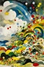 Placeholder: A white cloudy sky with tornadoes painted by Wassily Kandinsky