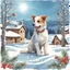 Placeholder: Vector graphic for t-shirt design, sticker, centered circle masked, (snowy Christmas scene, winter season, with a fluffy puppy, snowman, Trees, snowflakes), Watercolor, sunny landscape Tuscany, best quality, complex composition, hdr, vivid color, rich decorated and detailed.