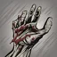 Placeholder: zombie hand claw, attack, comic book style, grey background,