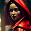 Placeholder: Head to shoulder portrait little red riding hood, by tim burton, cinematic lighting, Hyperrealism, 8k uhd, depth of field, photography, unreal engine, octane render, raytracing, cgi, lumen reflections, cgsociety, ultra realistic, volumetric fog, insanely detailed, intricate