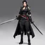 Placeholder: She embodies dual authority, her black attire bearing a distinct insignia that marks her affiliation with a powerful order. Skillfully dual-wielding firearms of different calibers, and with a katana at her waist, she is a versatile and highly trained enforcer. The high slit in her skirt allows for unrestricted movement, a blend of traditional form and practical deadliness.