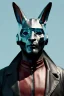 Placeholder: Medium Close Up Portrait, Front image. cyberpunk, rabbit mask, afro man, white hair. leather suit. Silver, blue, red, color. Akira style. Color background, photo studio. Avatar image, highly detailed, concept art, smooth, unreal engine 5, god rays, ray tracing, RTX, lumen lighting, ultra detail, volumetric lighting, 3d, finely drawn, high definition, high resolution.